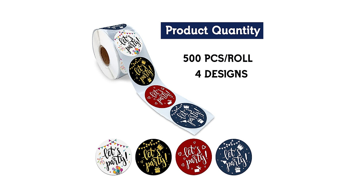 REWIDPARTY Sticker Rolls for Parties and Gifts | 500 Peel & Stick ...