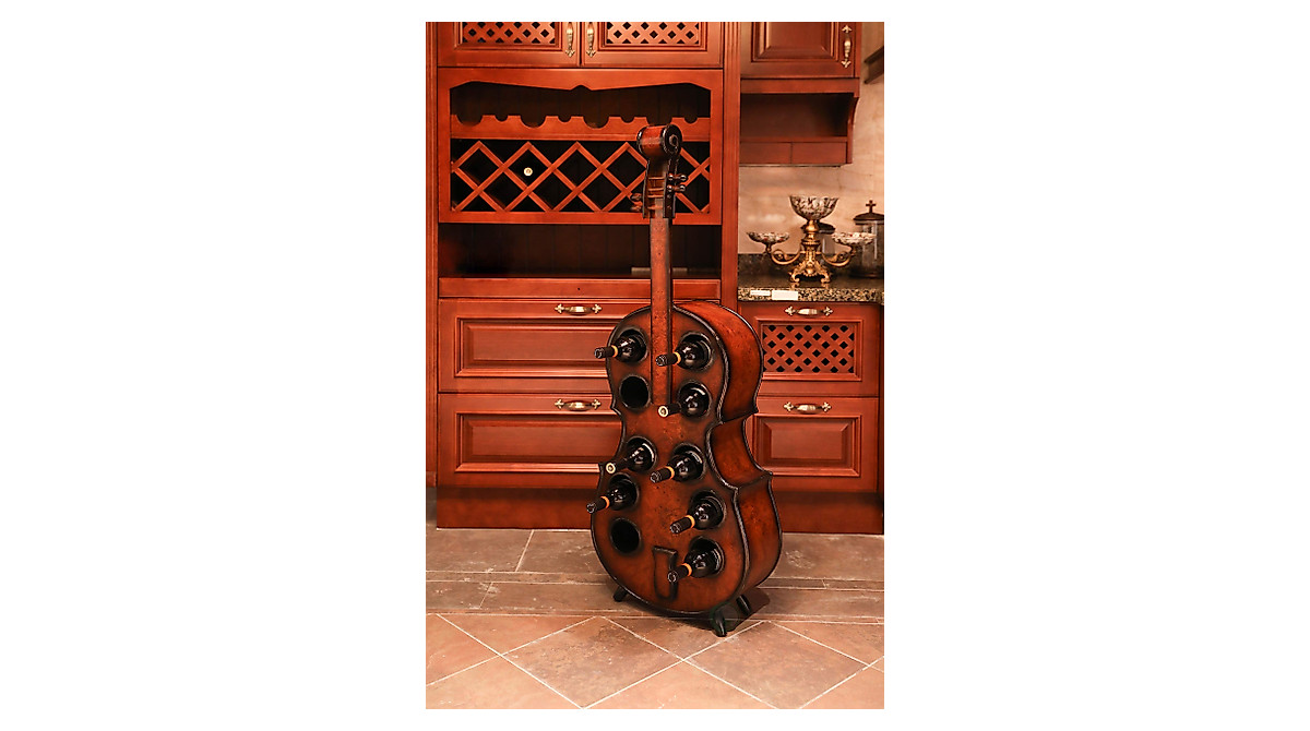 Wooden Violin Shaped Wine Rack - Elegant 10 Bottle Holder