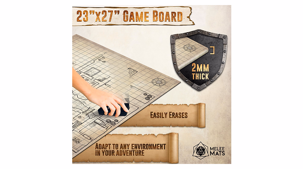 Melee Mats D&D Map Starter Kit - Double-Sided Battle Grid for RPG