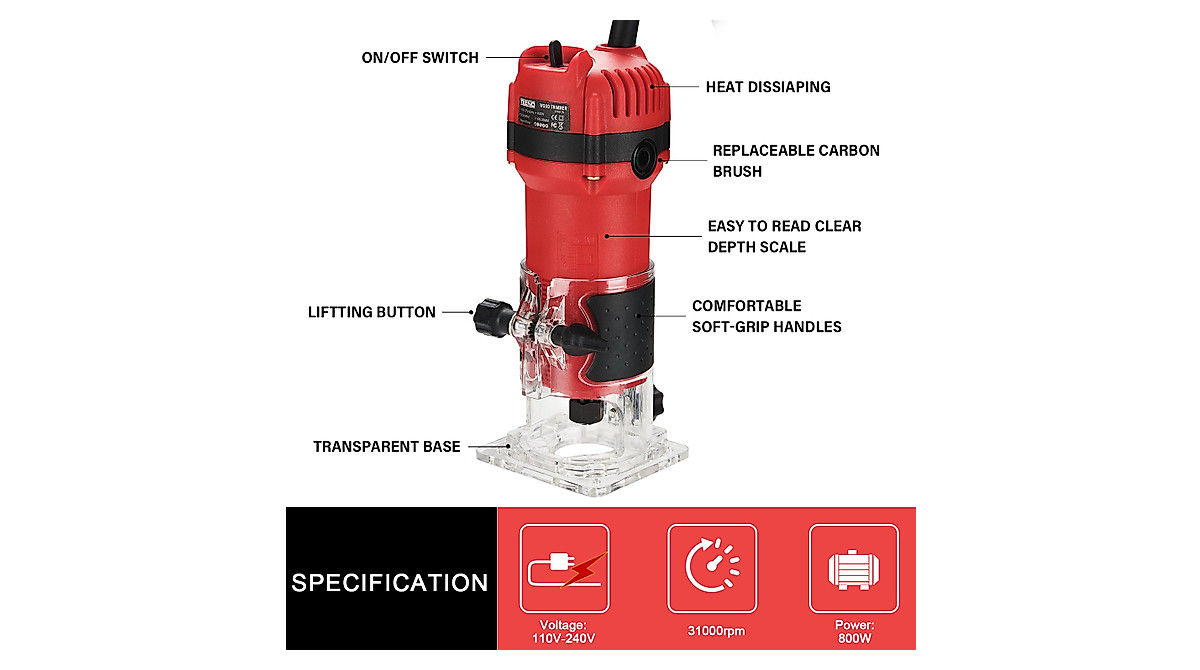 TEENO 800W Wood Router - Precision Hand Tool for Woodworking