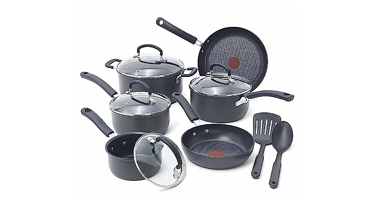T-fal 12-Piece Hard Anodized Nonstick Cookware Set | Durable & Safe