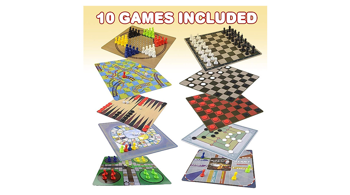 Gamie 10 Board Games Set - Family Fun & Travel Ready