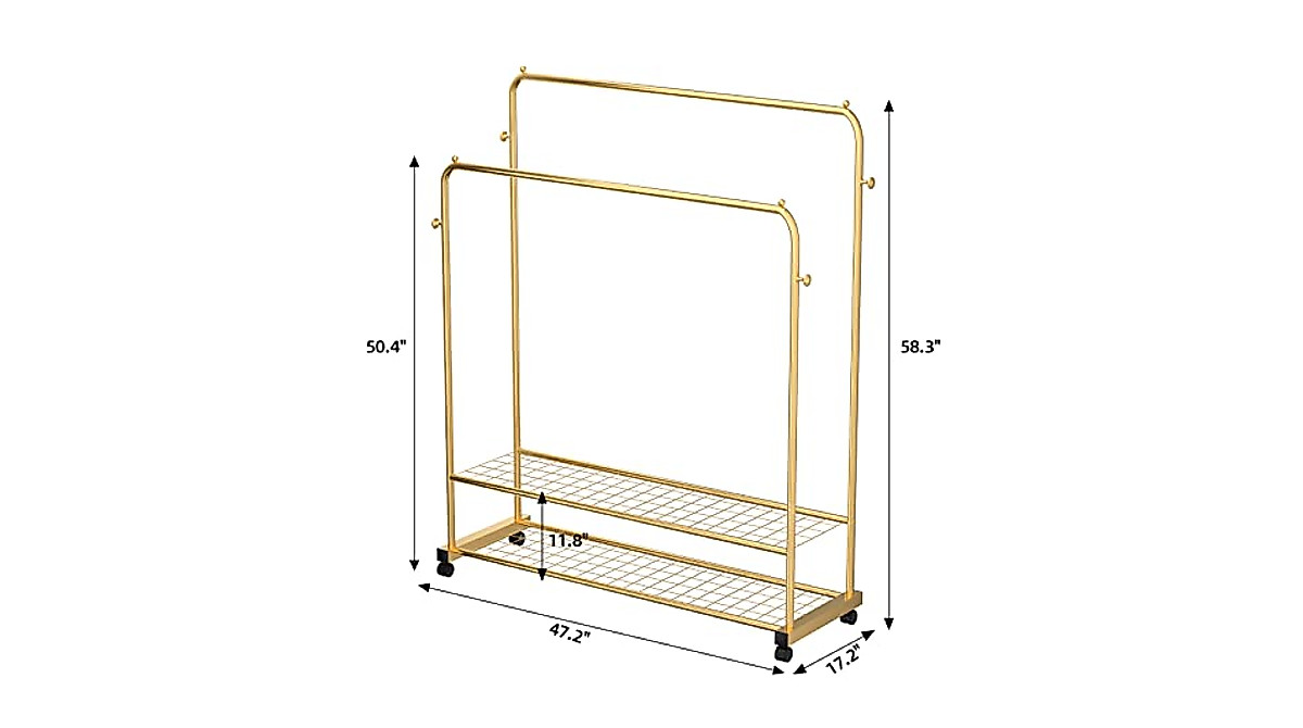 Buy Thick Forest Double Layer Clothes Rack in Gold - Mobile & Spacious