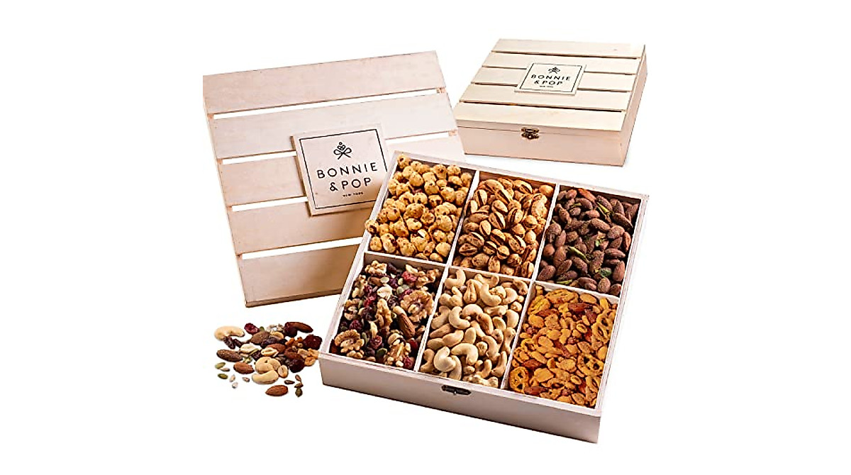 Nut Gift Basket in Reusable Wooden Crate | Healthy Gourmet Snacks