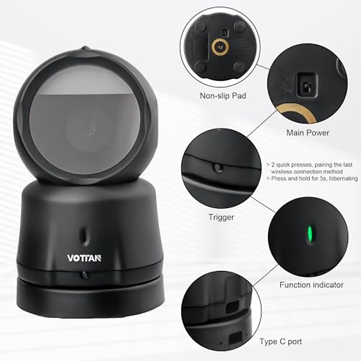 VOTTAN Omni-Directional Desktop Barcode Scanner