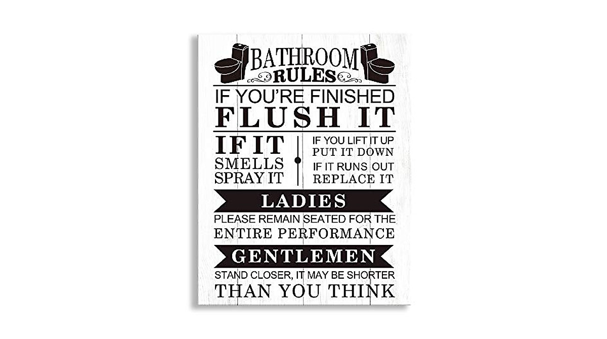 Kas Home Bathroom Canvas Wall Art - Rustic Funny Rules Prints