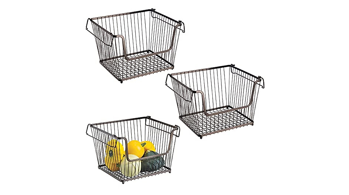 mDesign Stackable Metal Baskets for Kitchen Storage