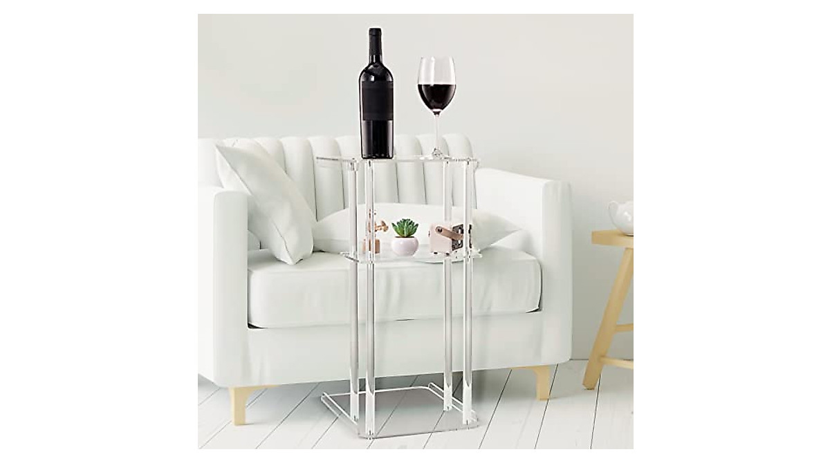 HMYHUM Clear Acrylic C Shaped Side Table for Small Spaces