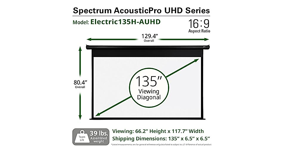 EliteProjector Spectrum AcousticPro UHD 135-inch Electric Screen | 4K Ready