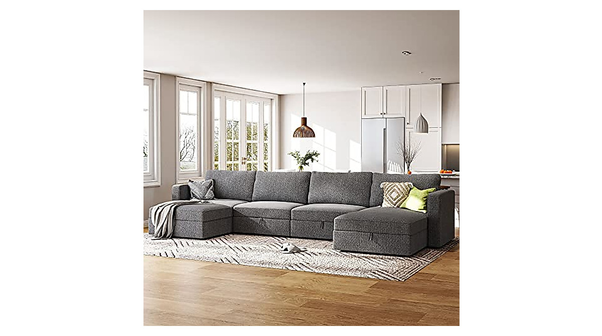 HONBAY Reversible Modular Sofa - U Shape Couch with Storage, 149" Light ...