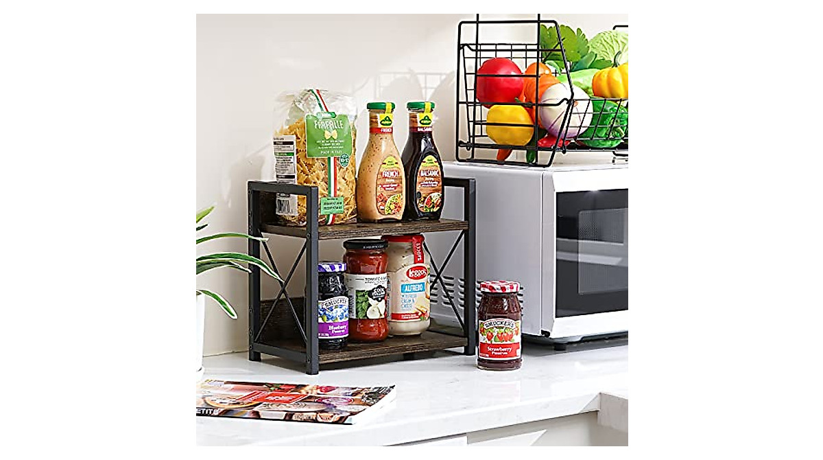 Giikin 2 Tier Spice Rack Organizer - Rustic Brown