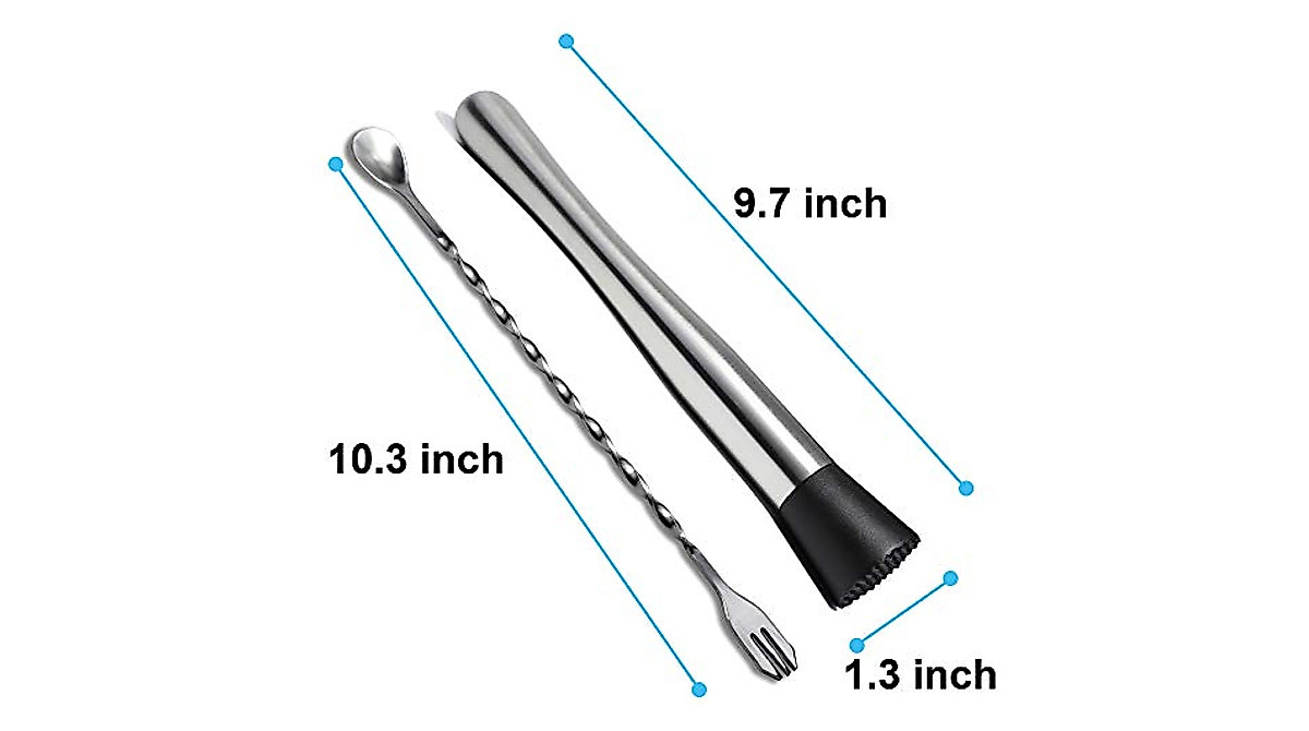 10 Inch Stainless Steel Cocktail Muddler & Spoon Set for Home Bar