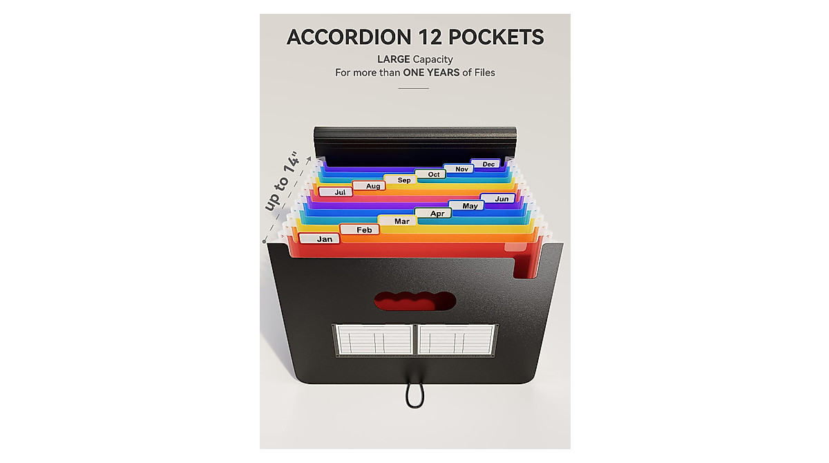 ABC Life Accordion File Organizer - 12 Pockets for Easy Filing