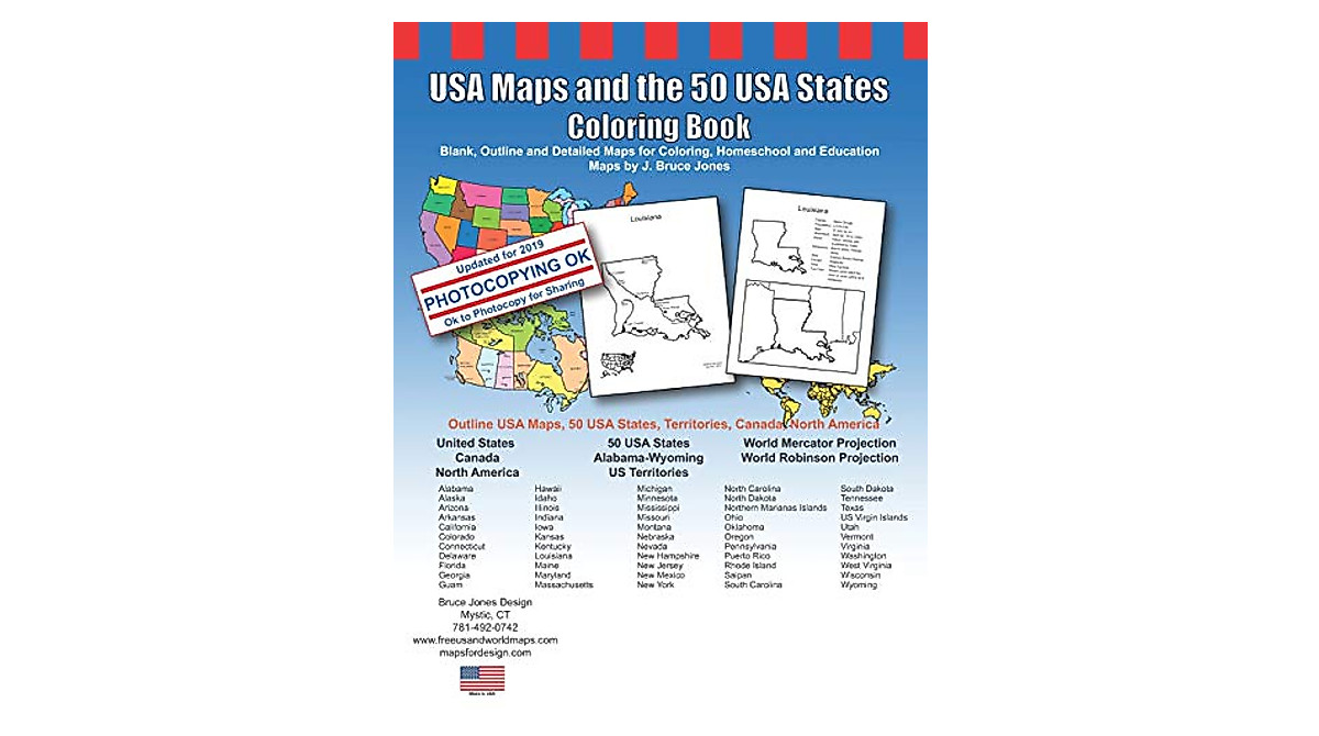 Explore USA Maps and 50 States Coloring Book