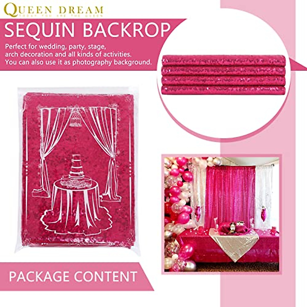 Fuchsia Sequin Photo Backdrop - 4ft x 8ft for Weddings & Events