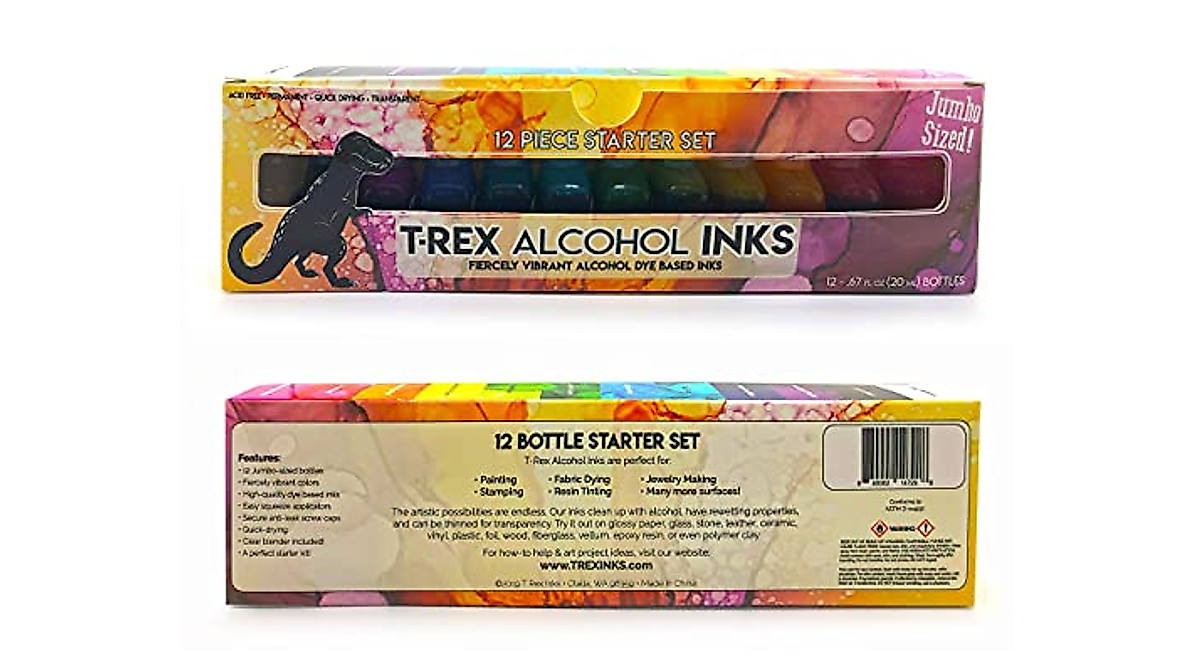 T-Rex Inks Premium Alcohol Inks Starter Set- 12 Vibrant XL Colors ...