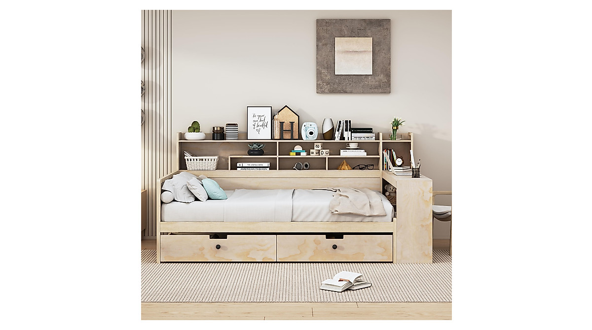 RuiSiSi Full Size Multi-Function Daybed | Bookcase & Storage