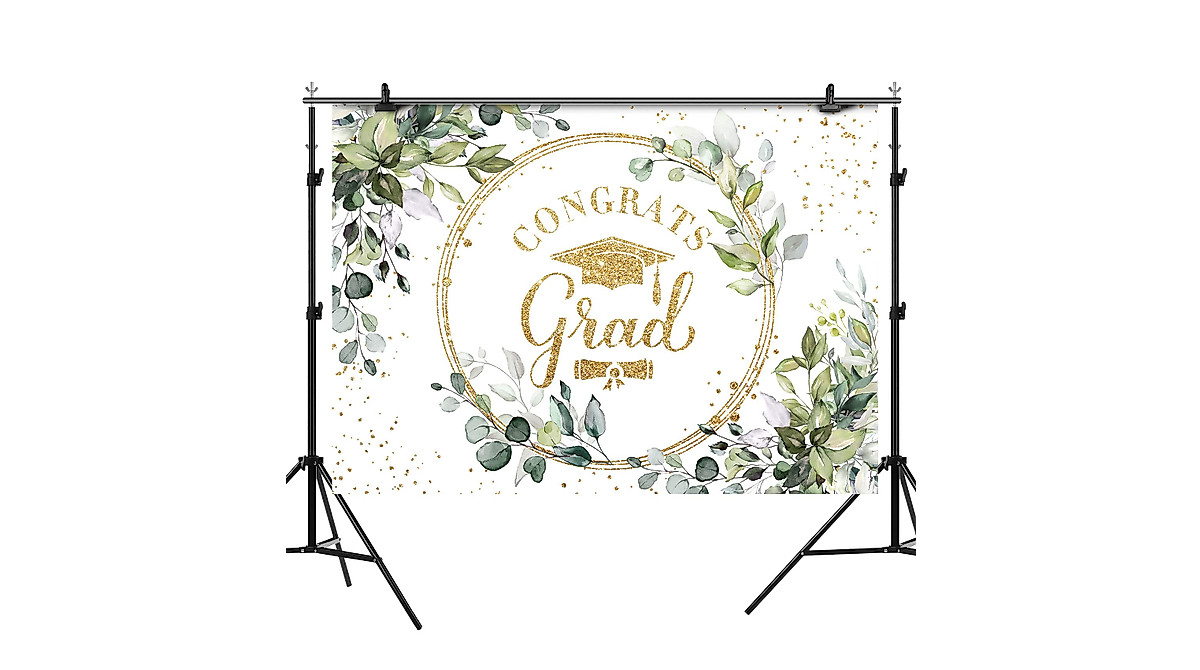 Congrats Grad Backdrop - Greenery Graduation Decor