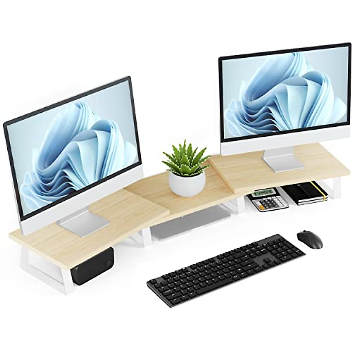 Aothia Desk Dual Monitor Stand Riser - Adjustable & Ergonomic Oak Stand