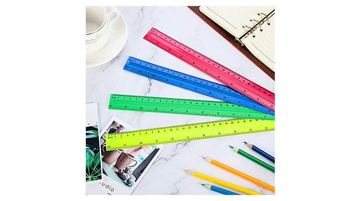 4 Pack Colorful Plastic Rulers for Students and Office Use