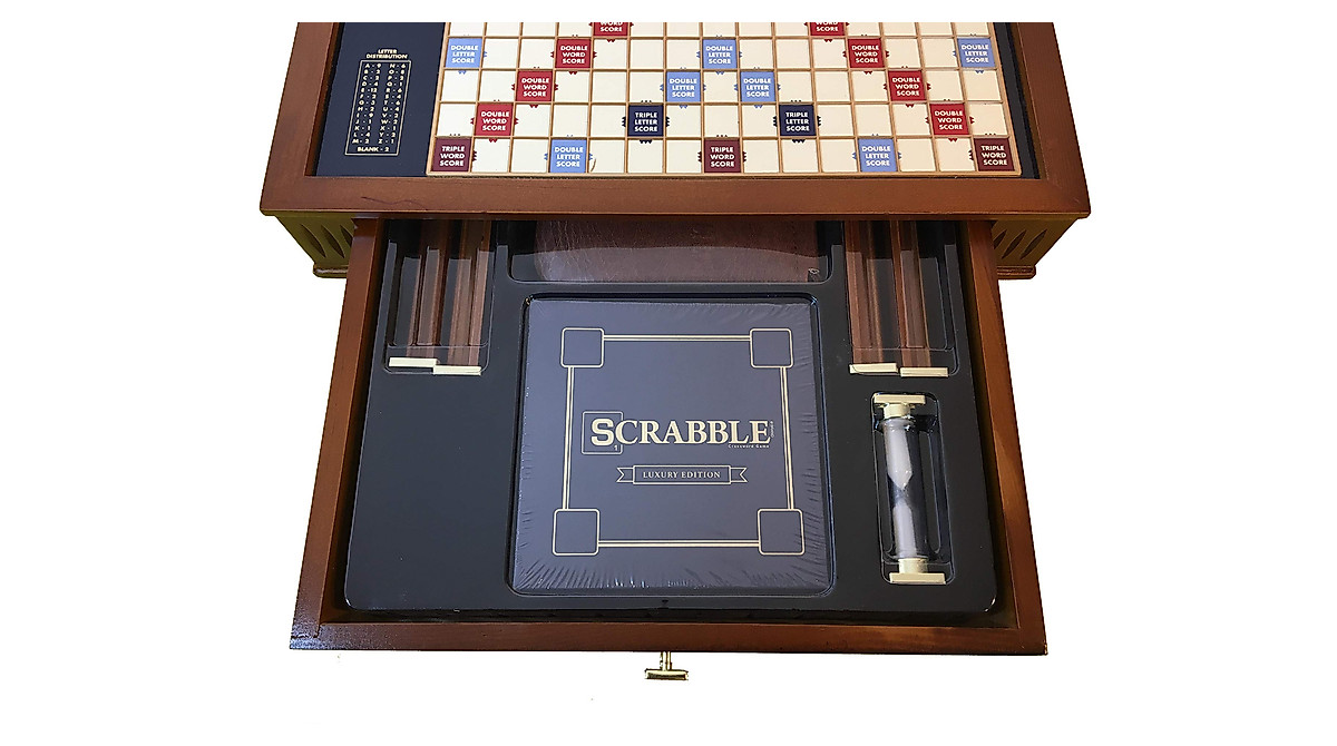 Scrabble Trophy Luxury Edition: Rotating Wood Game Board