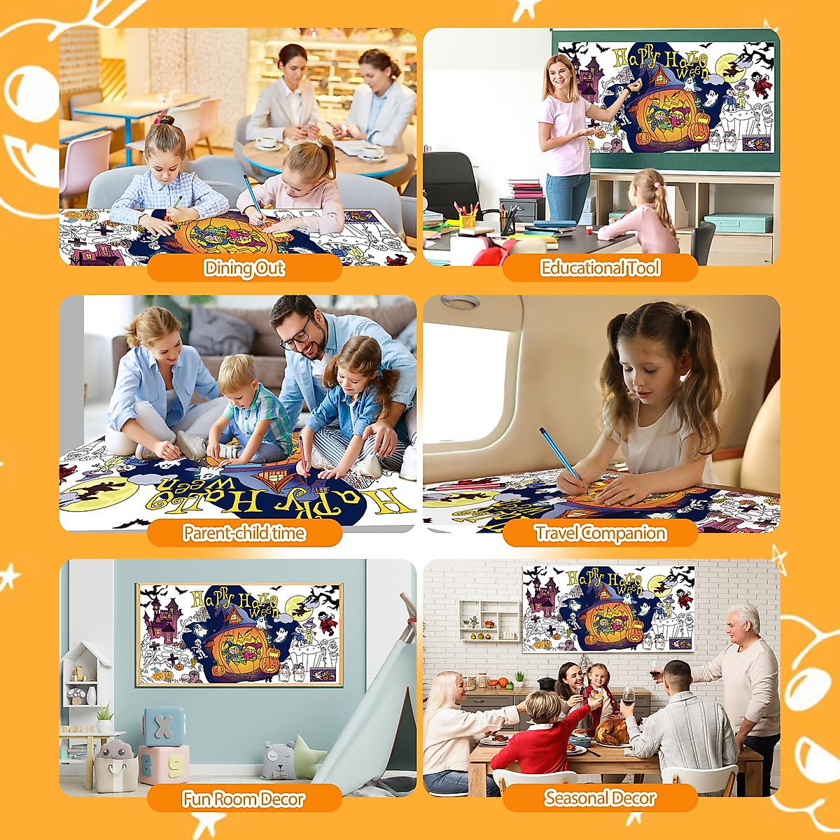 Faisly Halloween Coloring Tablecloth for Kids