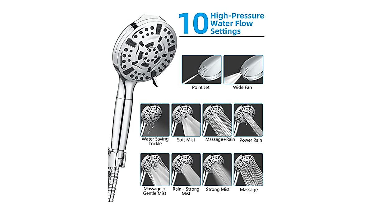 Ushahue High Pressure Shower Head - 10 Spray Modes