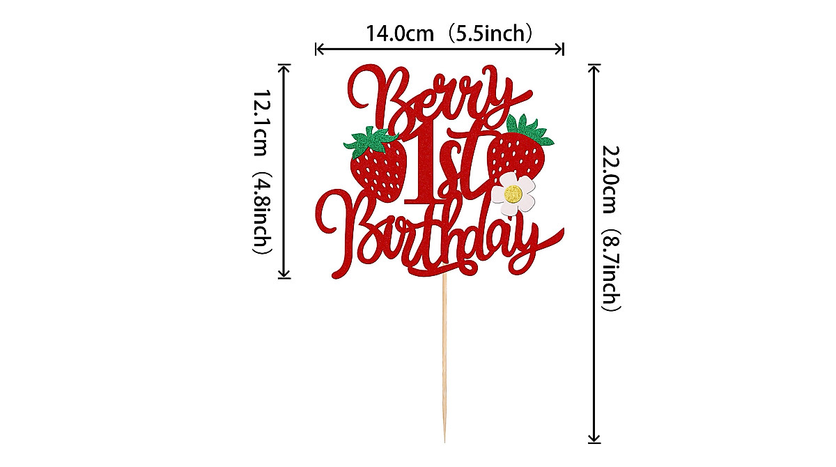 Berry 1st Birthday Cake Topper with Glitter – Perfect Fruit Theme Decor