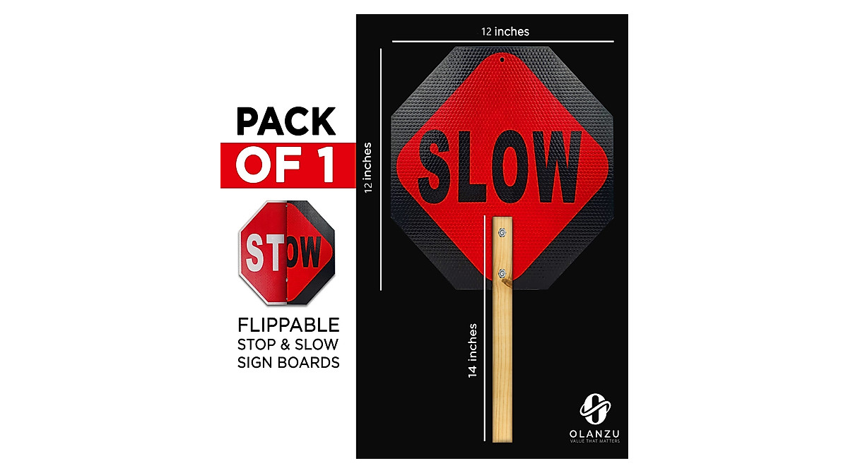OLANZU Handheld Stop Slow Sign - High Visibility & Easy Install
