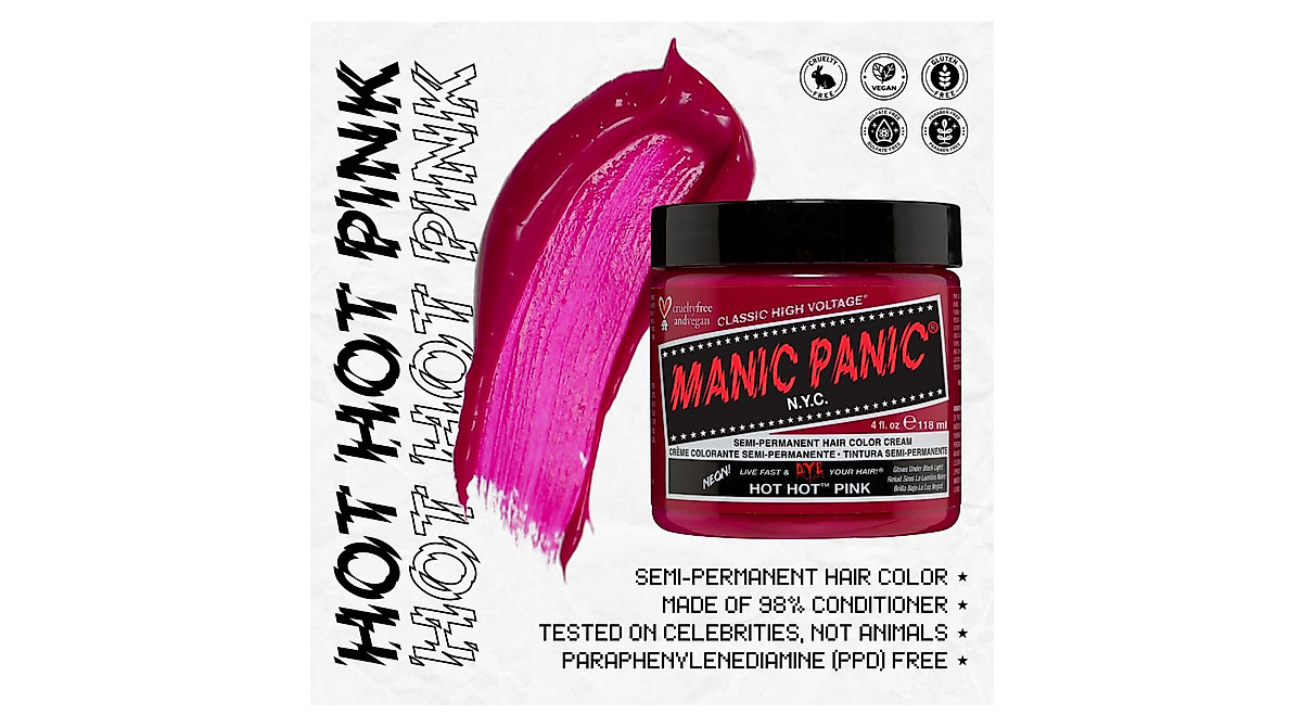 MANIC PANIC Hot Hot Pink Hair Dye - Vibrant Neon Color for Blacklights
