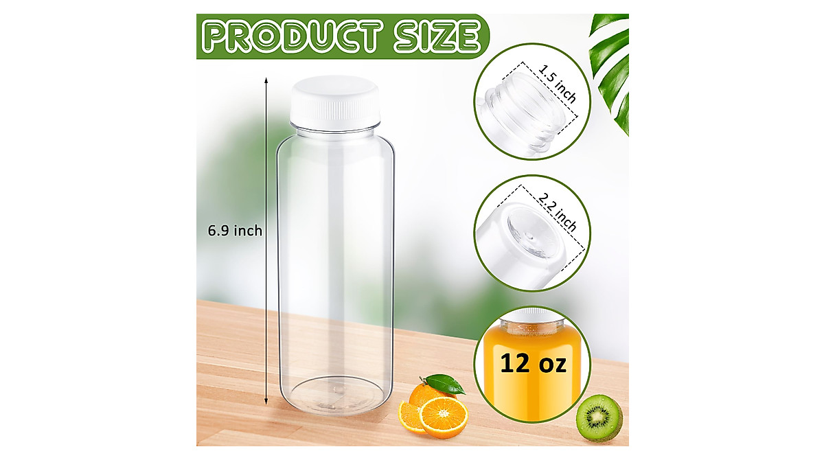24 Pack 12 oz Clear Plastic Juice Bottles with Tamper-Evident Lids