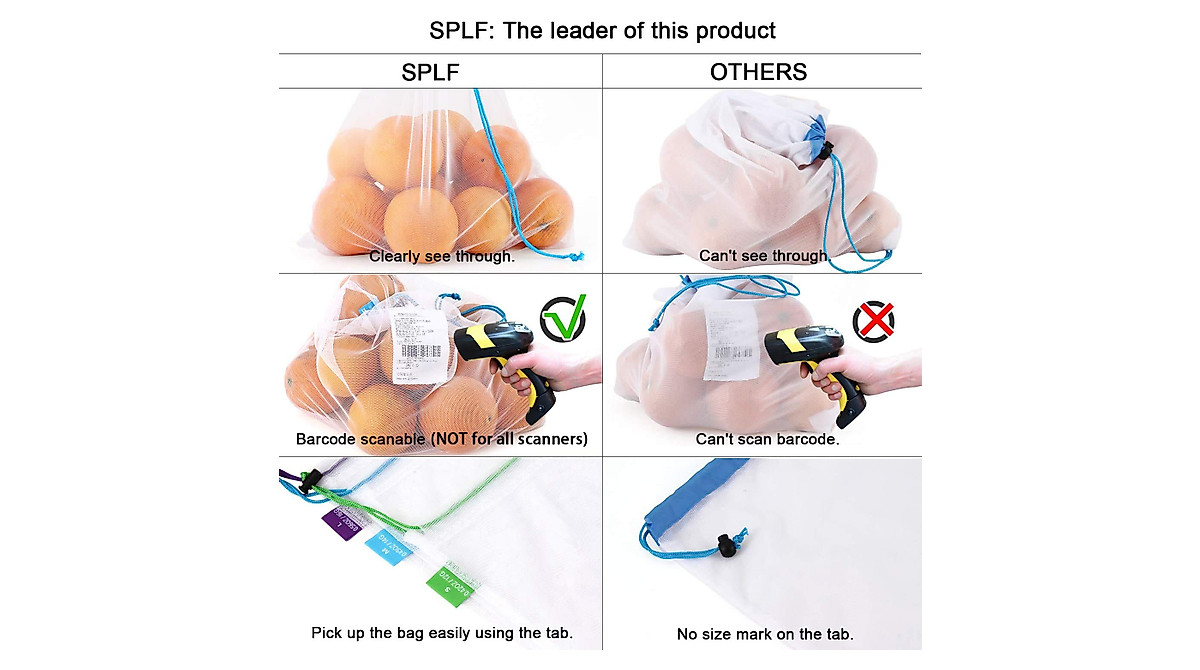 SPLF 18 Pcs Heavy Duty Reusable Mesh Produce Bags