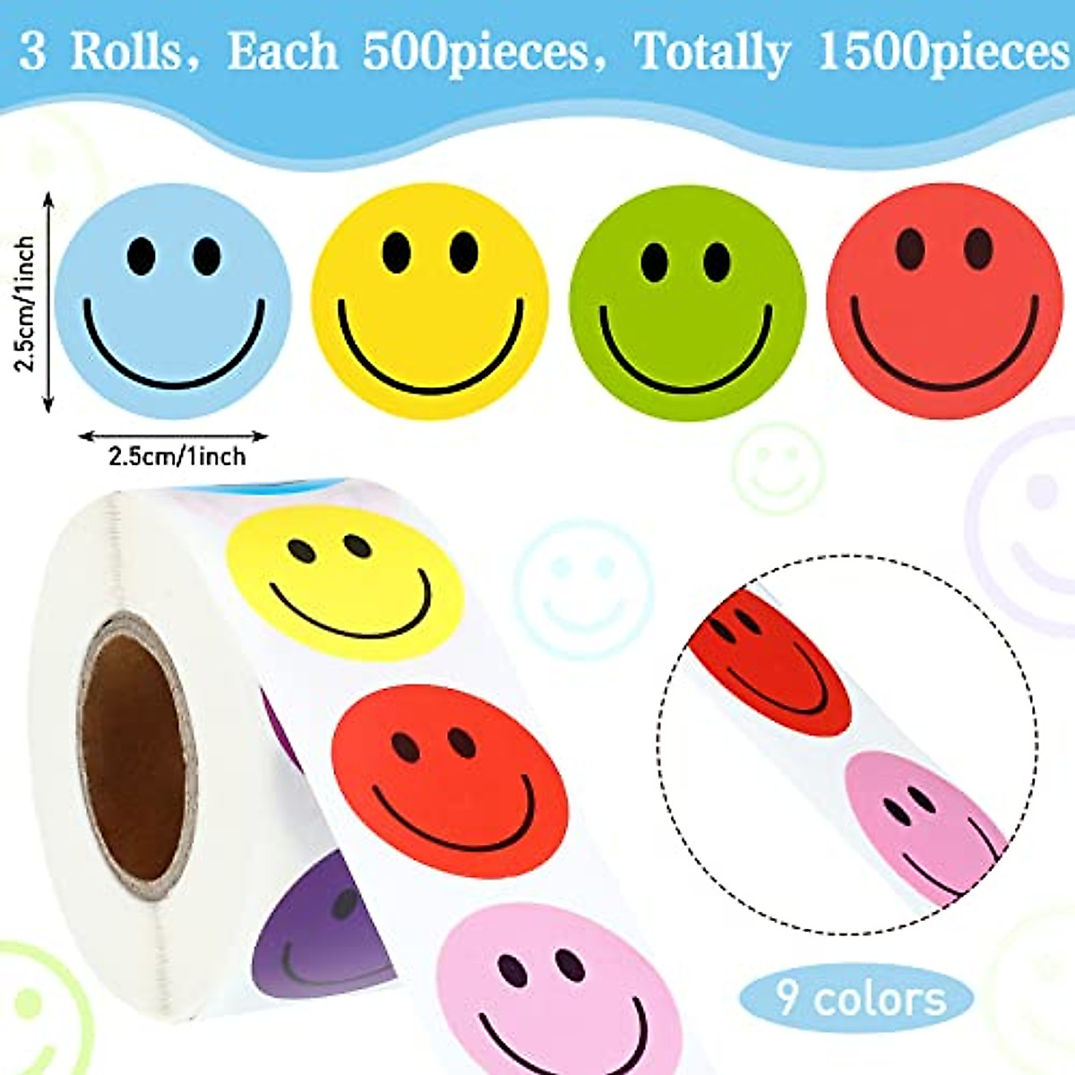 1500 Colorful Happy Face Stickers for Rewards & Motivation