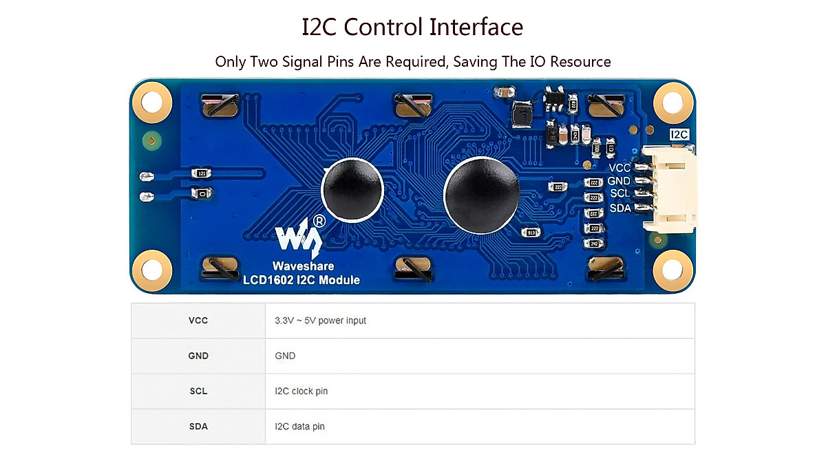 Waveshare LCD1602 I2C Module for Arduino/Raspberry Pi