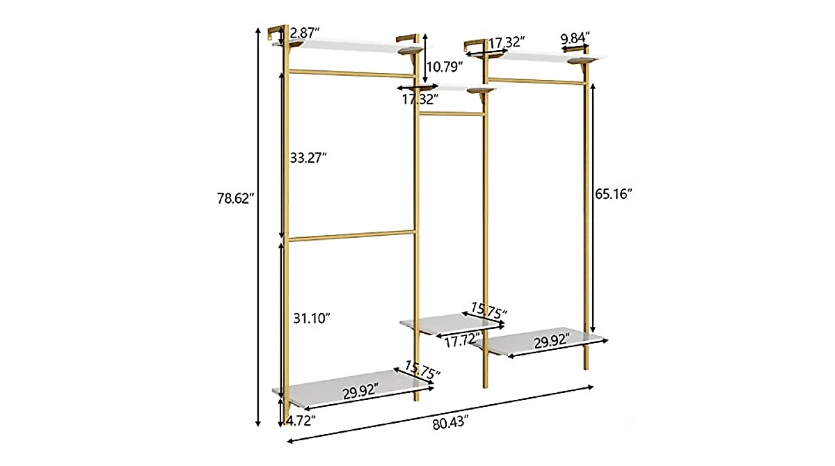 Auromie Gold Wall Mount Clothes Rack - Stylish Storage Solution