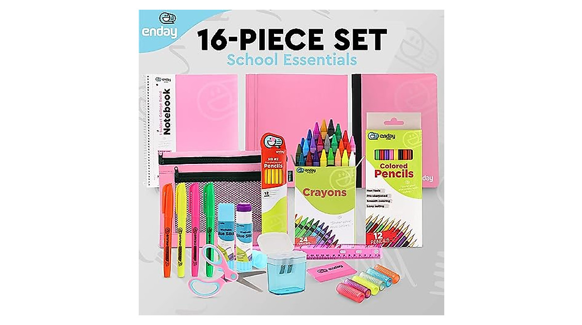 Enday Back to School Supplies Kit - 71 Pieces in Pink