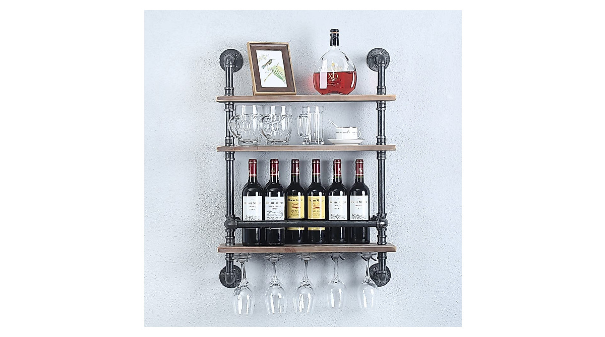 Industrial Pipe Shelf Wine Rack for Rustic Spaces