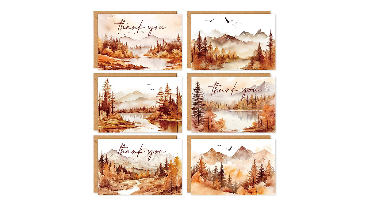 Whaline 48 Pack Fall Thank You Cards Watercolor Autumn Landscape
