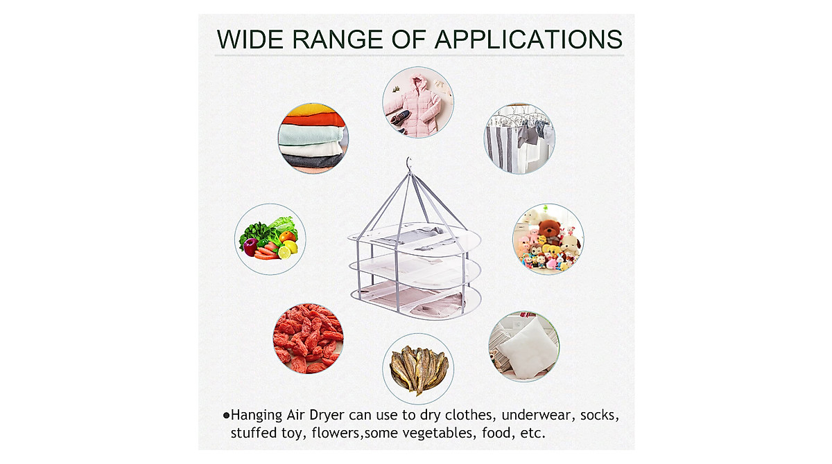WEISGJA 3-Tier Folding Mesh Drying Rack - Portable & Stackable
