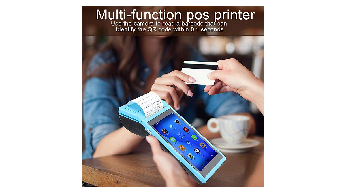 Blue Android POS Terminal Touch Screen Printer