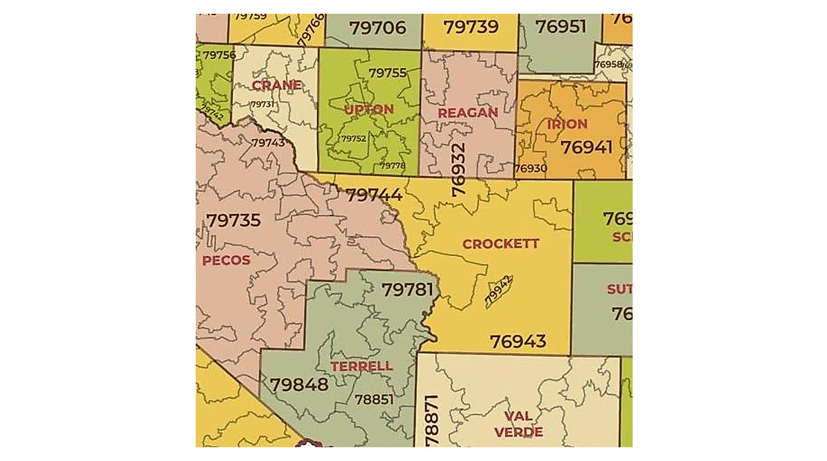 Texas Zip Code & County Map - All 254 Counties Included