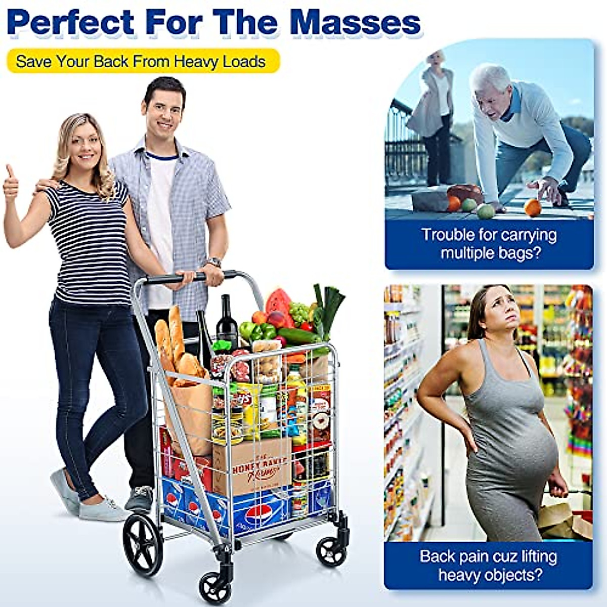 Jumbo Folding Shopping Cart - Versatile 156L Utility Cart for Groceries