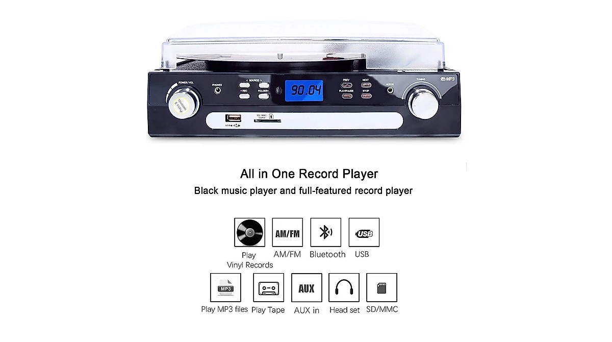 DIGITNOW Bluetooth Record Player with Stereo Speakers and Radio