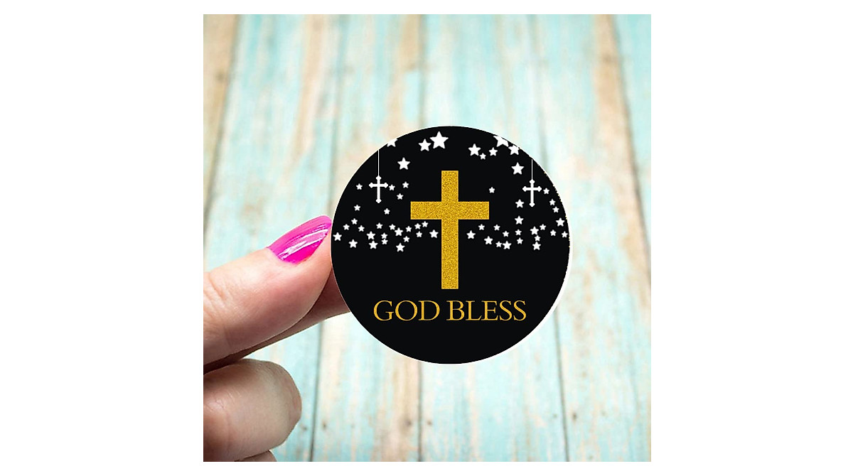 Fedyufook Religious Stickers - Gold Cross Labels for Baptism & Communion