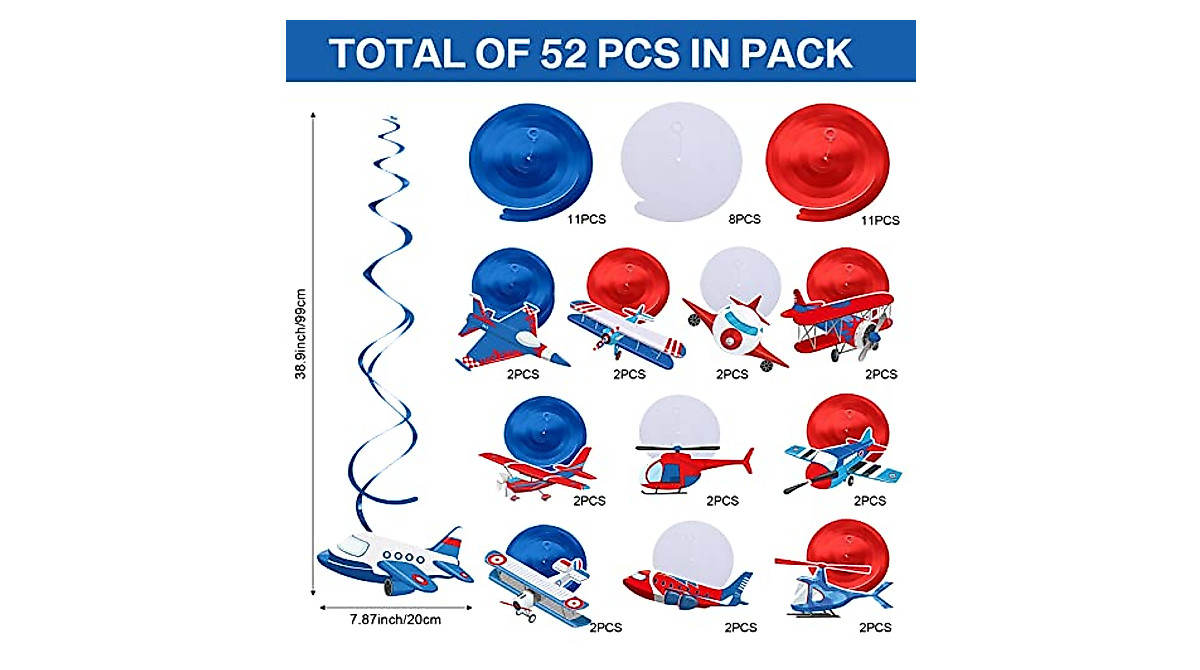 30 Pieces Airplane Hanging Swirls Decoration Airplane Party Supplies Airplane Foil Swirls Airplane Ceiling Whirls Airplane Spiral Streamers For Airplane Theme Party Baby Shower Birthday Party Favors