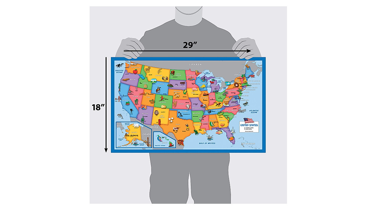USA Map & Cursive ABC Posters for Kids - 2 Pack