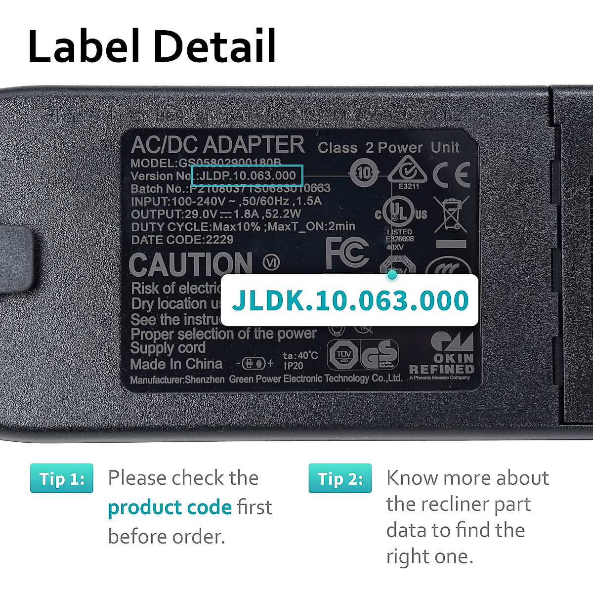 Okin Recliner Power Supply Replacement, AC/DC Adapter, Power Supply ...