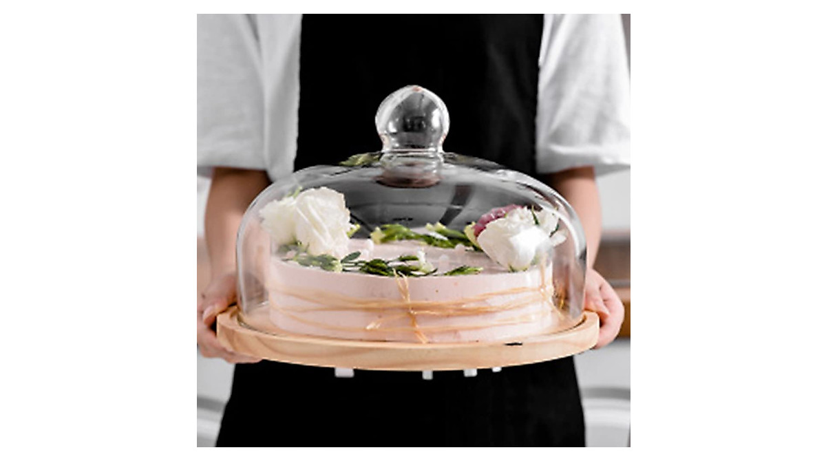 Elegant Cake Serving Tray with Dome & Rotating Design