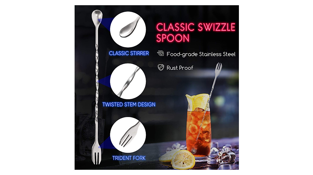 HIWARE 10 Inch Stainless Steel Cocktail Muddler & Mixing Spoon Set