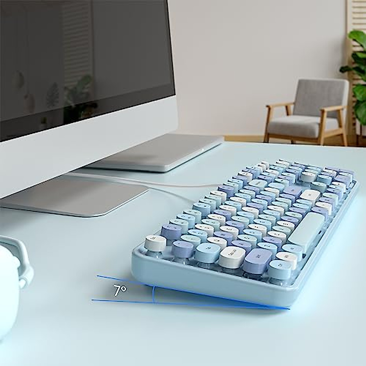 Meidosa Wired Blue Keyboard - Retro Typewriter Style & USB Plug & Play